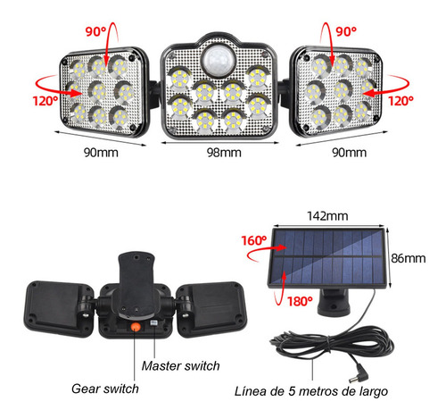 Imagen 7 de 8 de 138 Led Lámpara Solar De Pared Exteriores Sensor Luz 3 Modos