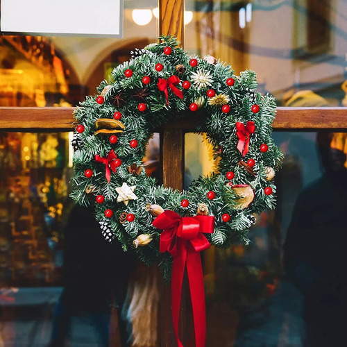 Corona De Navidad Con Bayas Artificiales Para Decoración De
