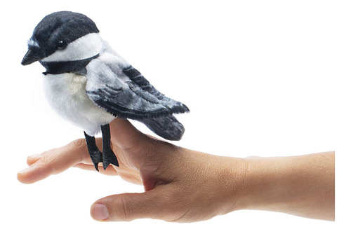 Folkmanis Mini Marioneta De Dedo De Chickadee, Blanco; Negr.