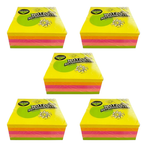 5 Tacos De Notas Autoadhesivas Pizzini 75x75mm - 320 Hojas Color Multicolor
