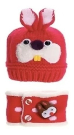 Set De Bebé Gorro + Cuello De Lana Con Diseño Conejo