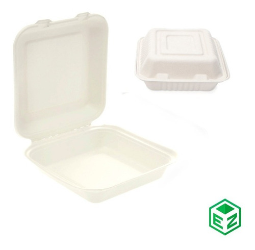 Imagen 1 de 3 de Contenedor Desechable Biodegradable Bagazo Caña 8x8 200 Pza