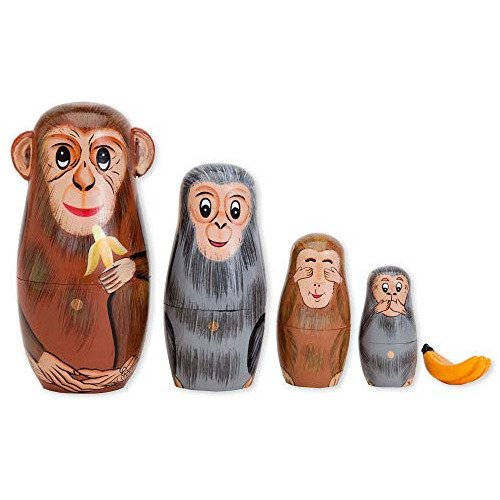Bits Y Piezas - Monkeys Anidados - Muñecas De Madera Pintada