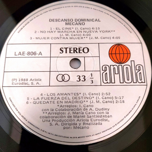Mecano - Descanso Dominical Lp