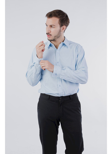 Camisa Oficina Celeste M/l Aire Libre Comb
