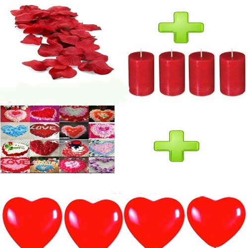 Pack 100 Petalos Rosa Plastico+4velas+4 Globos Latex Corazon