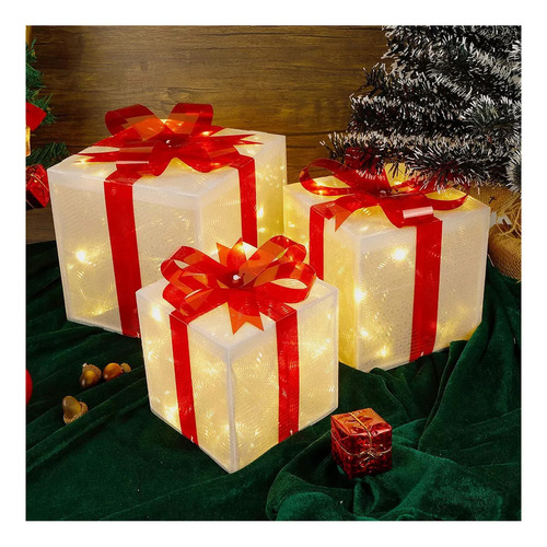 Set De 3 Cajas De Regalo Iluminadas De Color Blanco Cálido