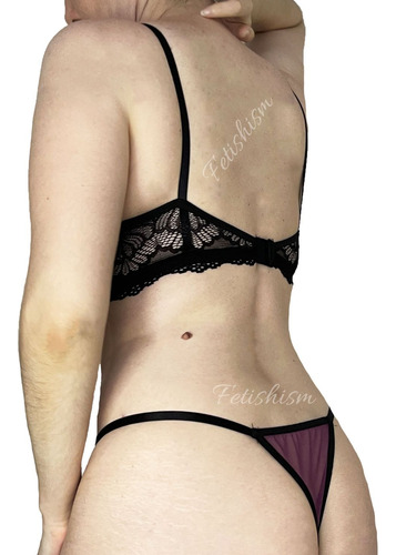 Ropa Interior Lenceria Femenina Set Lencero Talles Grande Negro Y Violeta - 110