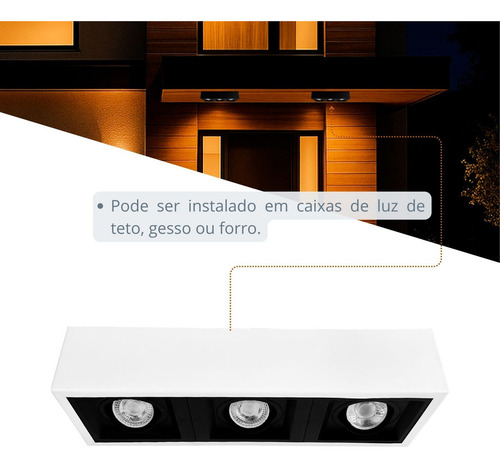 Spot Sobrepor Triplo Recuado de Teto Externo Fachada Megalux 2790 Estrutura Branco/preto