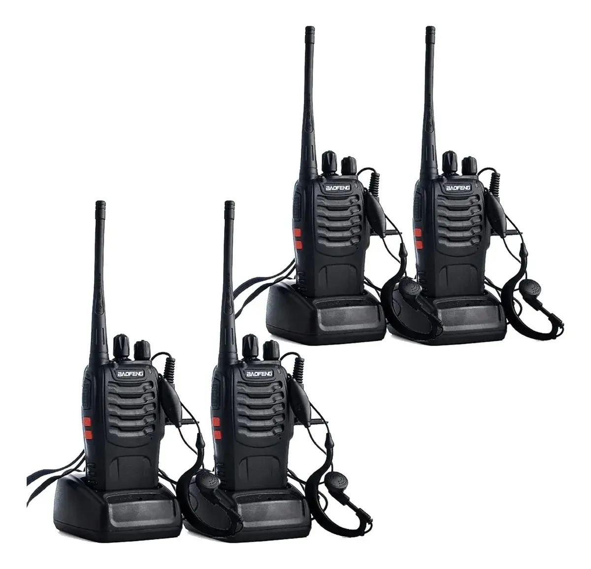 Walkie Talkie Baofeng BF-888S con Auricular y Micrófono, Pack de 4 Radios
