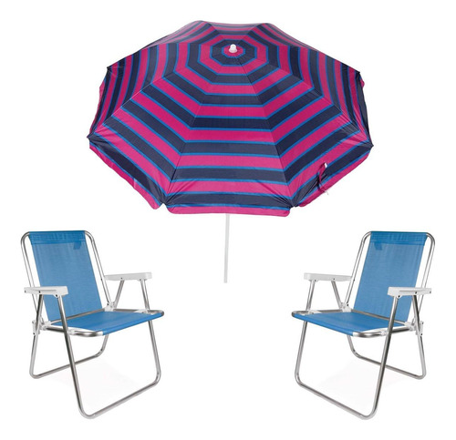 Kit Guarda Sol 1,8m Ipanema Pink 2 Cadeira Alta Alum - Azul