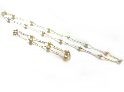 Conjunto Colar E Pulseira De Pérola Em Ouro 18k - D251
