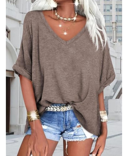 2025 Camiseta De Mujer Casual Con Cuello En V Top Verano