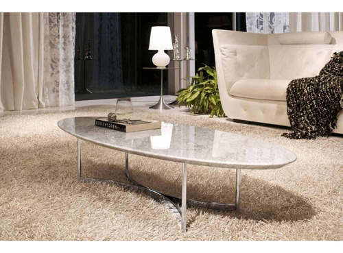 Mesa De Centro Oval Silver - Mármol Con Acero Inoxidable