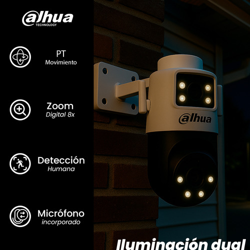 Kit Cronos Cámara De Seguridad Dahua Ip Pt Dh-ipc-wpt1439dd-s 4e2-pv Wifi Cruiser Dual 8mp Iluminador Dual Audio Doble Vía Alarma Auto Tracking + Microsd 32gb + Accesorios Cctv Wpt1439dd-plus-32