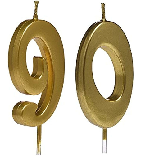Velas Doradas De 90 Cumpleaños, Decoración Para Tarta Número