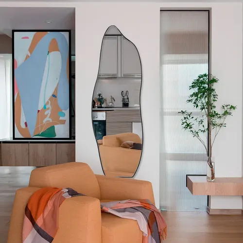 Rei Dos Vidros Espelho Orgânico 150x50cm Para Parede Com Moldura Mod Flame