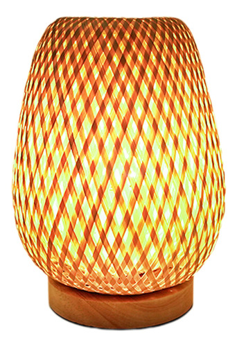 Lámpara De Mesa Regulable Trenzada De Bambú, Luz Nocturna