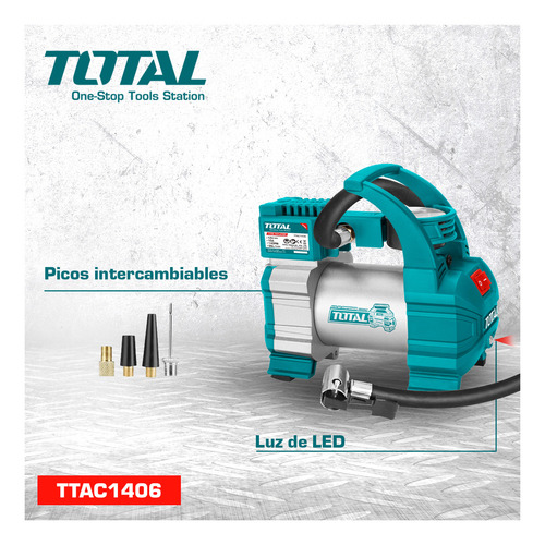 Compresor 12 v. 140 psi total ttac1406 Color Turquesa Fase eléctrica Monofásica Frecuencia 50HZ