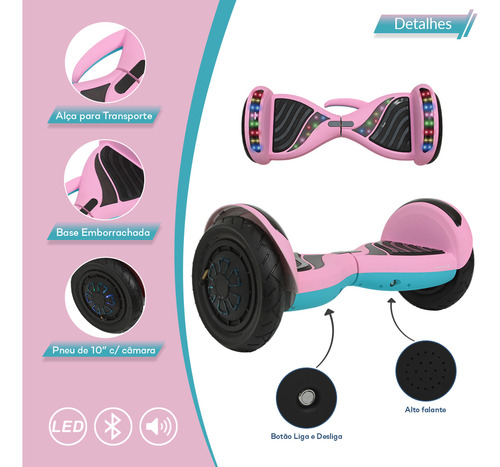 Hoverboard Elétrico 10 Polegadas Rosa Hoverboardx Com Leds