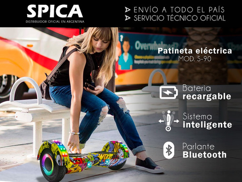 Imagen 3 de 10 de Patineta Scooter Electrica Hoverboard Spica S-90 Luz Rgb Bt