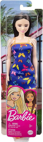 Barbie Básica Asiática Vestido Azul Con Mariposas 