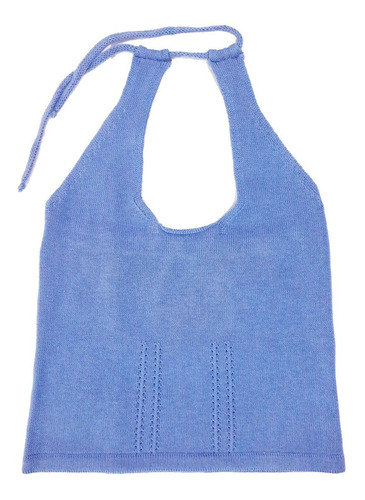 Blusa Frente Única Trico Verão Mesclada Blogueira Azul-jeans