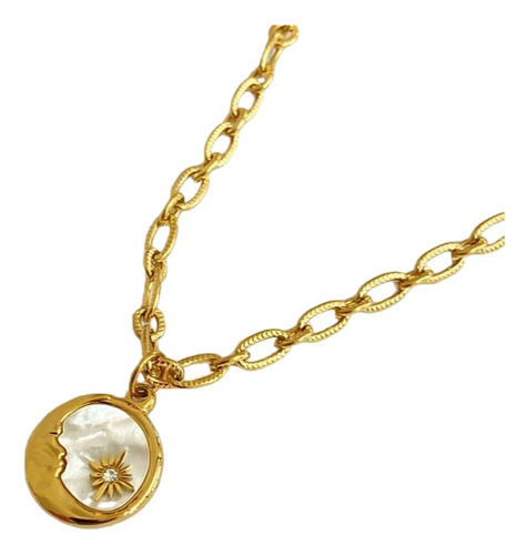 Collar Luna, Acero Titanio Con Chapa De Oro 18kt