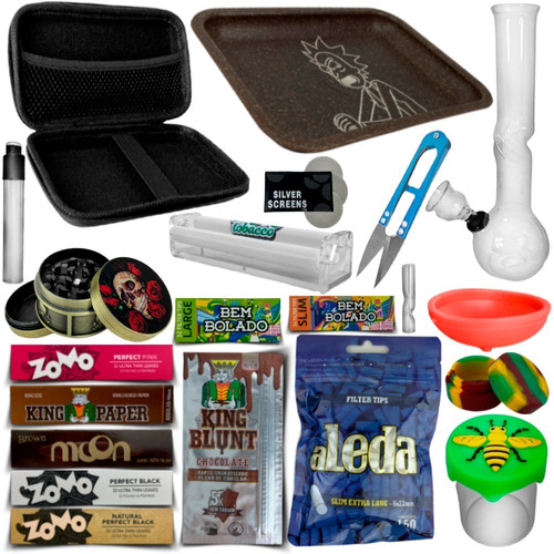 Kit Headhshop Completo Case Bandeja Bong Dichavador Seda 