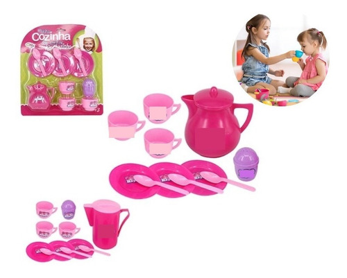 Brinquedo Kit Cozinha Chazinho Com Bule Pires Acessórios