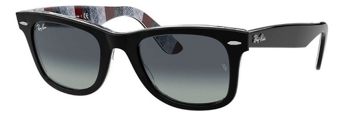Óculos de sol Ray-Ban Wayfarer Color Mix Large armação de acetato cor polished black, lente light grey de cristal degradada, haste polished black de acetato - RB2140