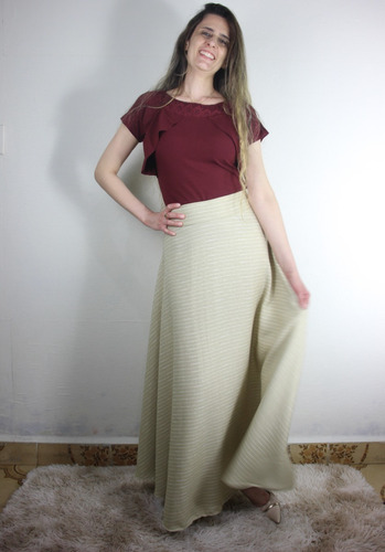 Imagem 2 de 2 de Saia Longa Rodada Feminina Evangélicas Gode Feminina Linho