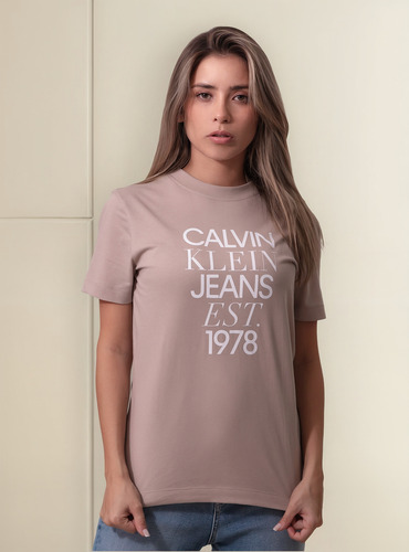 Polera Mixed Logo Regular Rosado Calvin Klein