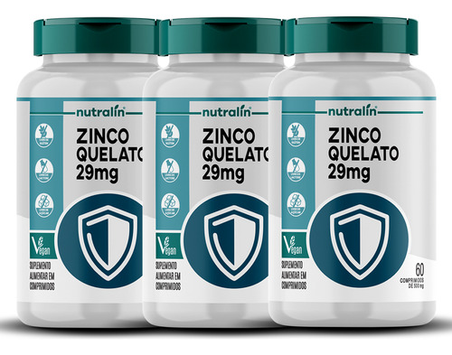 Kit 3 Zinco Quelato 29mg 60 Comprimidos - Nutralin Sabor Sem Sabor