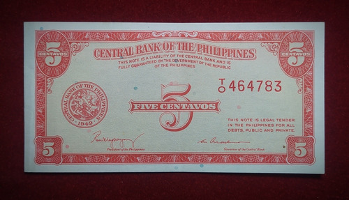 Billete 5 Centavos 1949 Filipinas Pick 126 