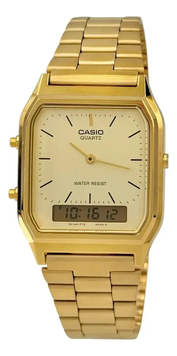 Relógio Casio Unissex Retangular Dourado Vintage