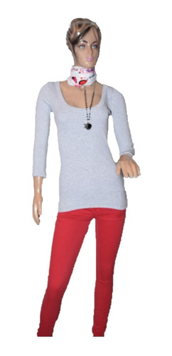 Allo Martinez Remera Modelo Adore Gris Mangas 3/4