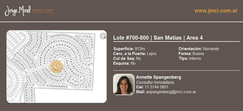 Lote Interno #700-800 - San Matias - Area 4 - 812m2 #id 13183