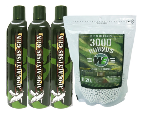 Imagen 1 de 2 de Combo 3 Green Gas + Bbgun 0,20gr X 3000pc We Airsoft