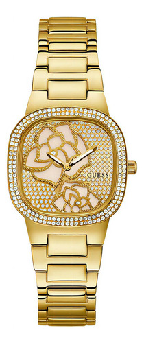 Relógio Guess Rose Bud GW0544l2 feminino de quartzo, aço inoxidável, cor de malha, cor de moldura dourada, cor de fundo de strass, dourado/strass