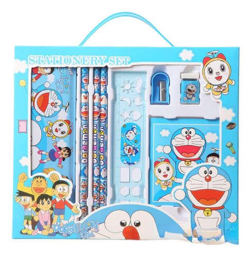 Set 8 Piezas Doraemon Sacapuntas Cuaderno Goma Lápices