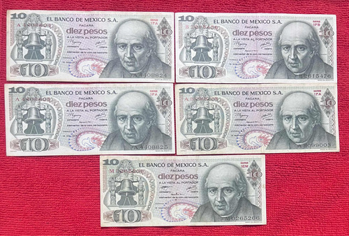 5 Billetes 10 Pesos Hidalgo
