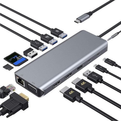 Hub Usb Tipo C 14 En 1, Vga, Hdmi, Usb A 3.0 - 2dm Digital