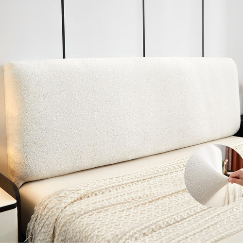 Funda Elástica Para Cabecero De Cama Queen Blanca Terciopelo