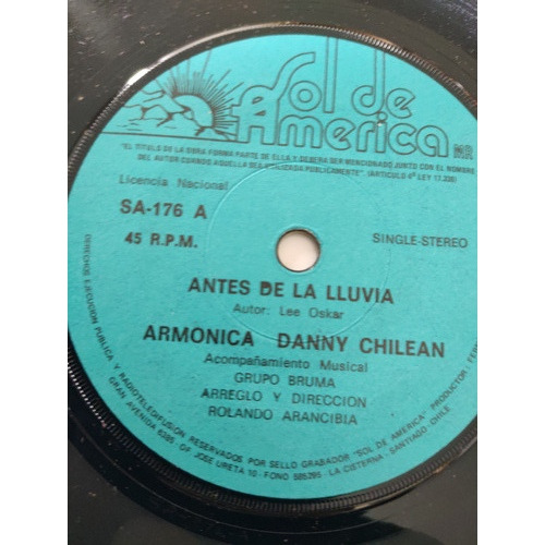 Vinilo Single De Danny Chilean - Antes De La Lluvia( P51 (Usado)