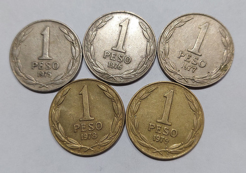 5 Monedas De 1 Peso Serie Completa