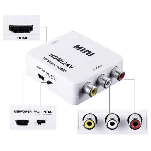 Convertidor De Hdmi A Rca Av Video Hd 1080p Ntsc Pal
