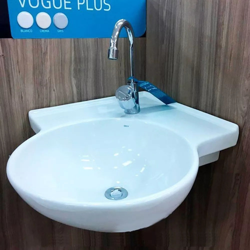 Imagen 7 de 10 de Bacha Loza Blanca Esquinera Colgante Baño Redonda Porcelana
