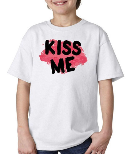 Remera De Niño Con Frase Kiss Me Labios Pintados Besos