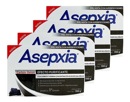 Pack 04 Asepxia Carbon Detox Jabon 100g C/u